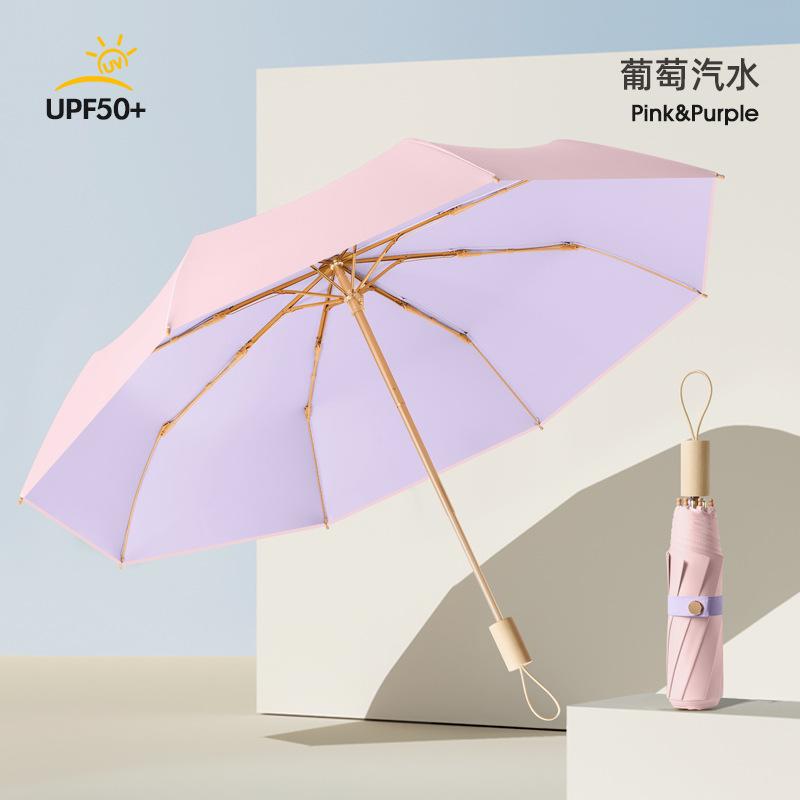 New hand-opened 8 bone color rubber solid wood handle business fashion gift umbrella solid folding umbrella