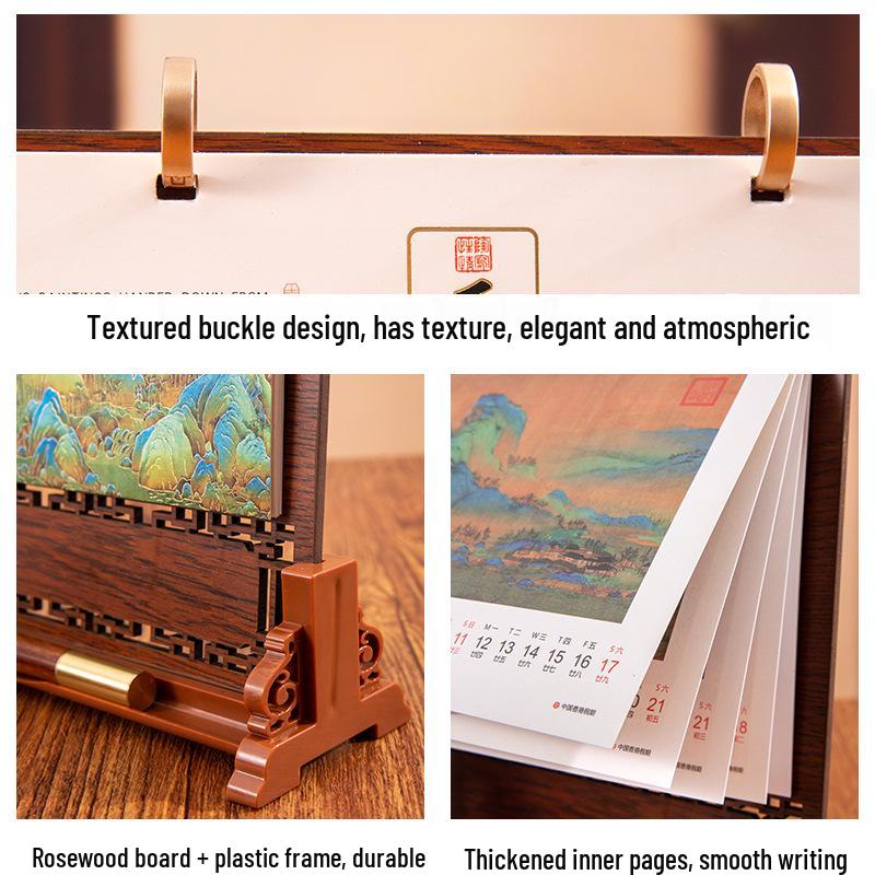 Luxus Holz Schreibtischkalender Geschenkset: Anpassbares Jahr des Pferdes 2026 mit Logo für Kunden