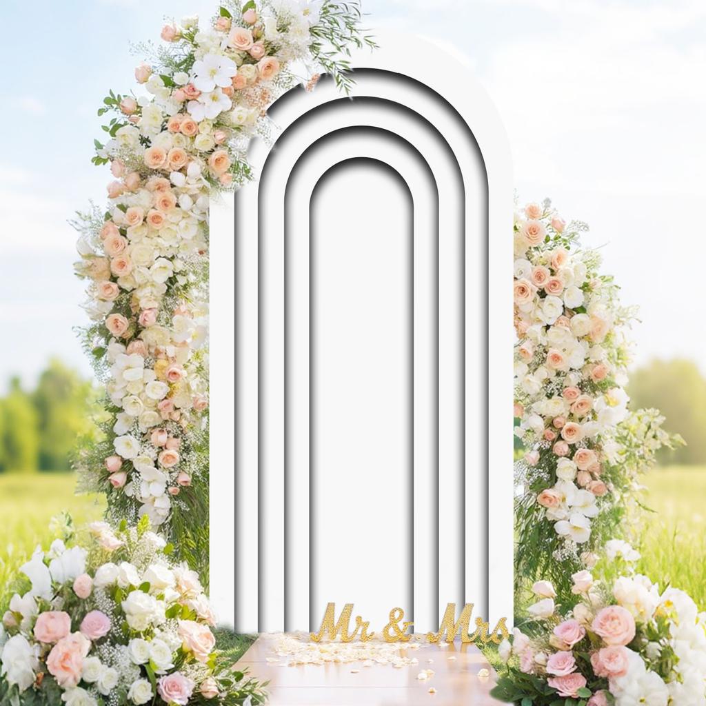 6.56ft Arched Fabric Background Covering Wedding Ripple White Arched Decorative Banner for Birthday Parties, Bridal Showers