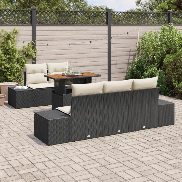 VidaXL Ensemble de canapé de jardin 6 pièces avec coussins en poly rotin noir 3358637
