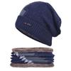 Autumn and Winter Knitted Hat Men's Fleece-lined Warm Scarf Set Sleeve Cap Colorblock All-Matching Woolen Cap