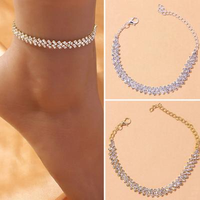 Anklet Adjustable Extended Chain Sparkling Personality Rhombus Decorate Foot Jewelry Women Rhinestone Stretch