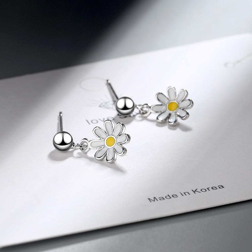 Kolczyki 925 Sterling Silver Daisy Flower Kolczyki dla Kobiet Biżuteria Ślubna Brincos Pendientes Trend
