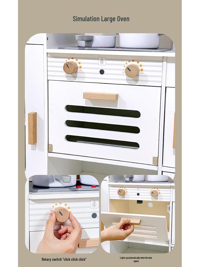 Wooden Playhouse with Water Circulating Fridge, Light & Sound Cooking Stove, Baby Toys Playground