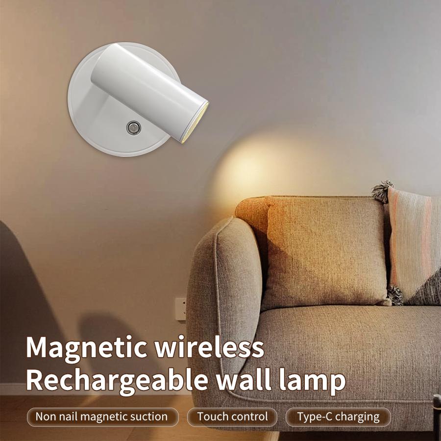 USB Rechargeable LED Spotlight Magnetic Cordless Wall Lamp Touch Sensor Dimming 3 Colors Cabinet Doorway Bedroom Spot Light