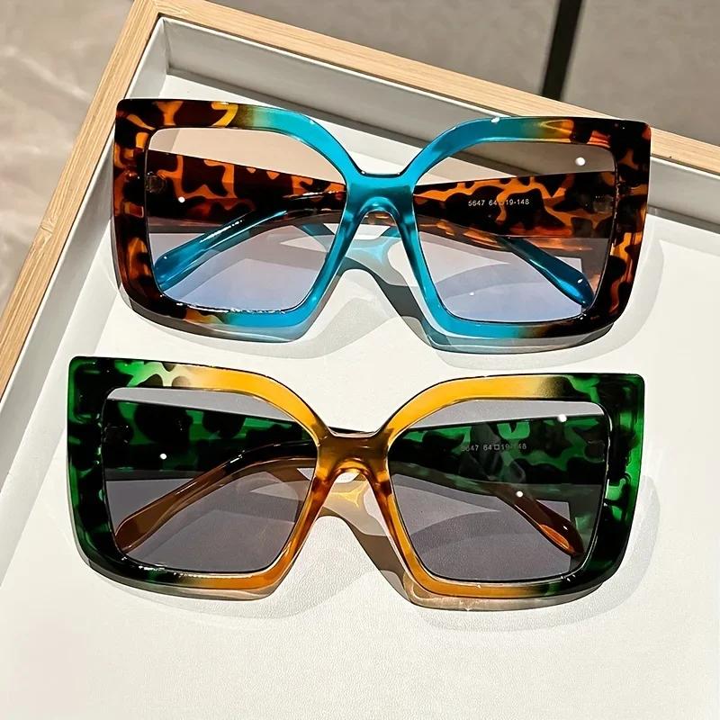 New Large Frame Sunglasses Men'S And Women'S Fashionable Rectangular Versatile Contrasting Color Simple Uv Resistant Glasses