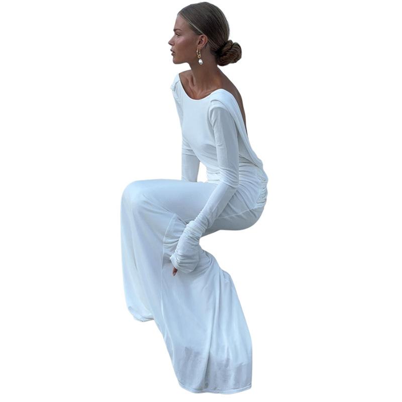 Neues elegantes und sexy rückenfreies langes Kleid, figurbetontes langärmeliges Kleid für Damen