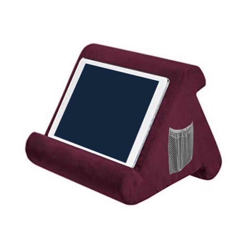 

Многоугольная мягкая подушка-подушка-подставка для iPad, планшетов, электронных книг, смартфонов, книг и журналов. With pocket вино красного