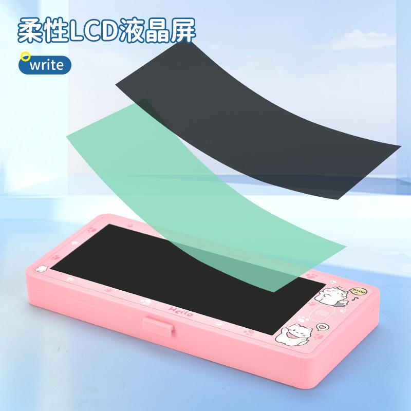 Estojo de Lápis com Tela LCD Caligrafia 2 em 1 Caixa de Papelaria Quadro de Desenho Apagável Bolsa de Canetas Fofa Escola Escritório