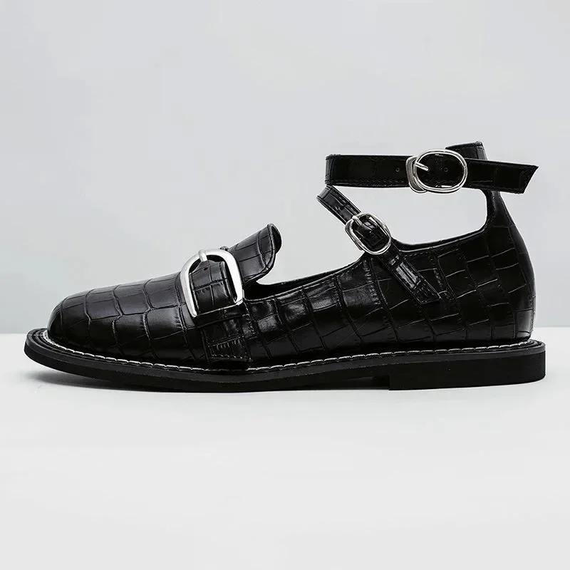 Fashion Flat Women's Shoes Four Seasonal Women Small Leather Shoes Retro One Line Buckle Strap Lolita Pumps Womens Loafers Flats Zapatos
