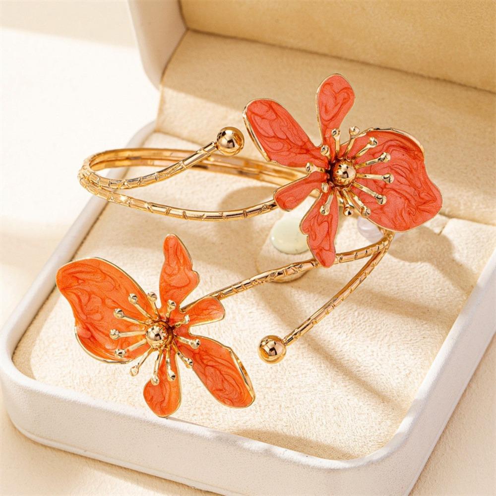 Enamel Glaze Flower Bracelet Floral Armband Elegant Open Arm Bangle  Girls
