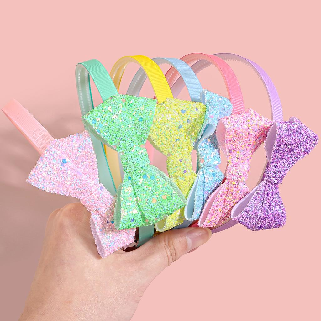 6/12pcs Glitter Hair Bows Headbands for Girls Kids Girls Plastic Teeth Hairbands Sparkly Bows Headband Children Hair Aceessories