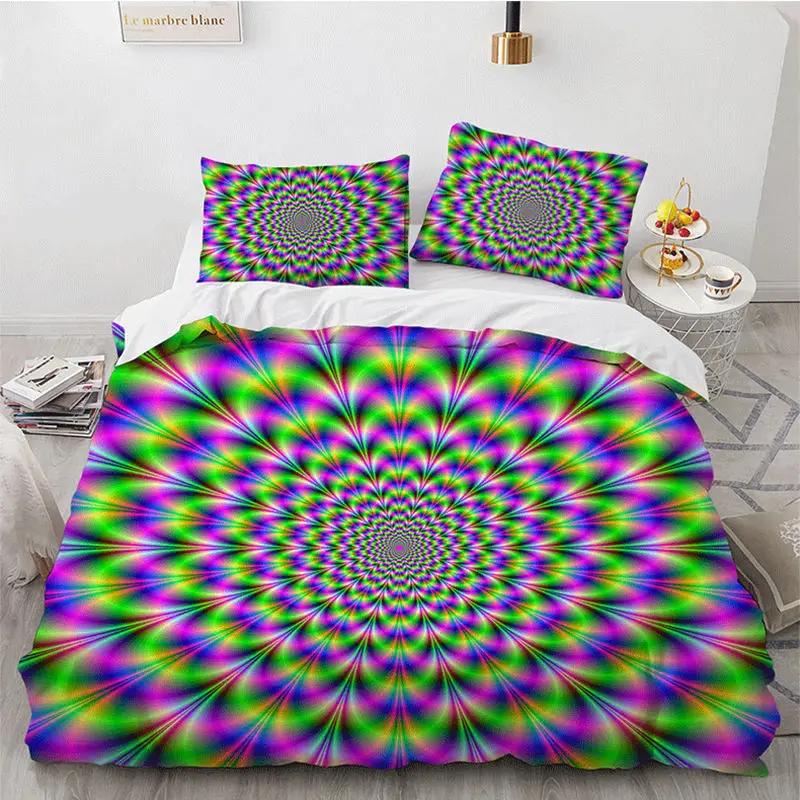 Spiral Swirl Bedding Set Psychedelic Bohemian Stylish Trippy Pattern Comforter Cover King Queen Mandala Geometric Duvet Cover