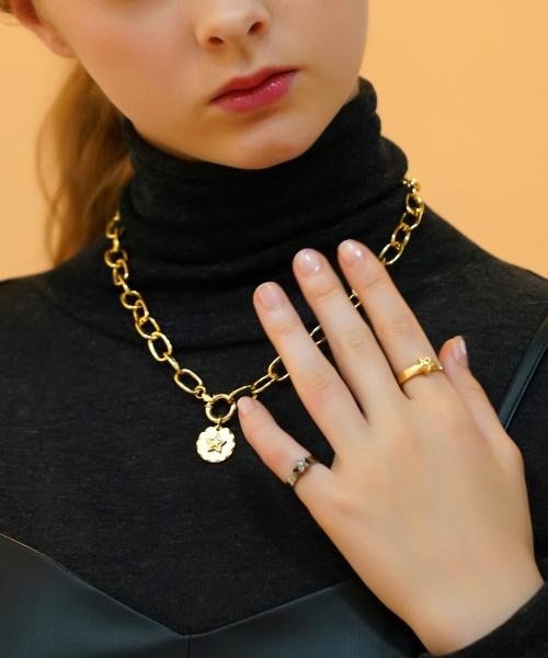 Bonbeau Edge Pendant Bold Chain Necklace Star Coin Pendant Bold Gold Chain Necklace