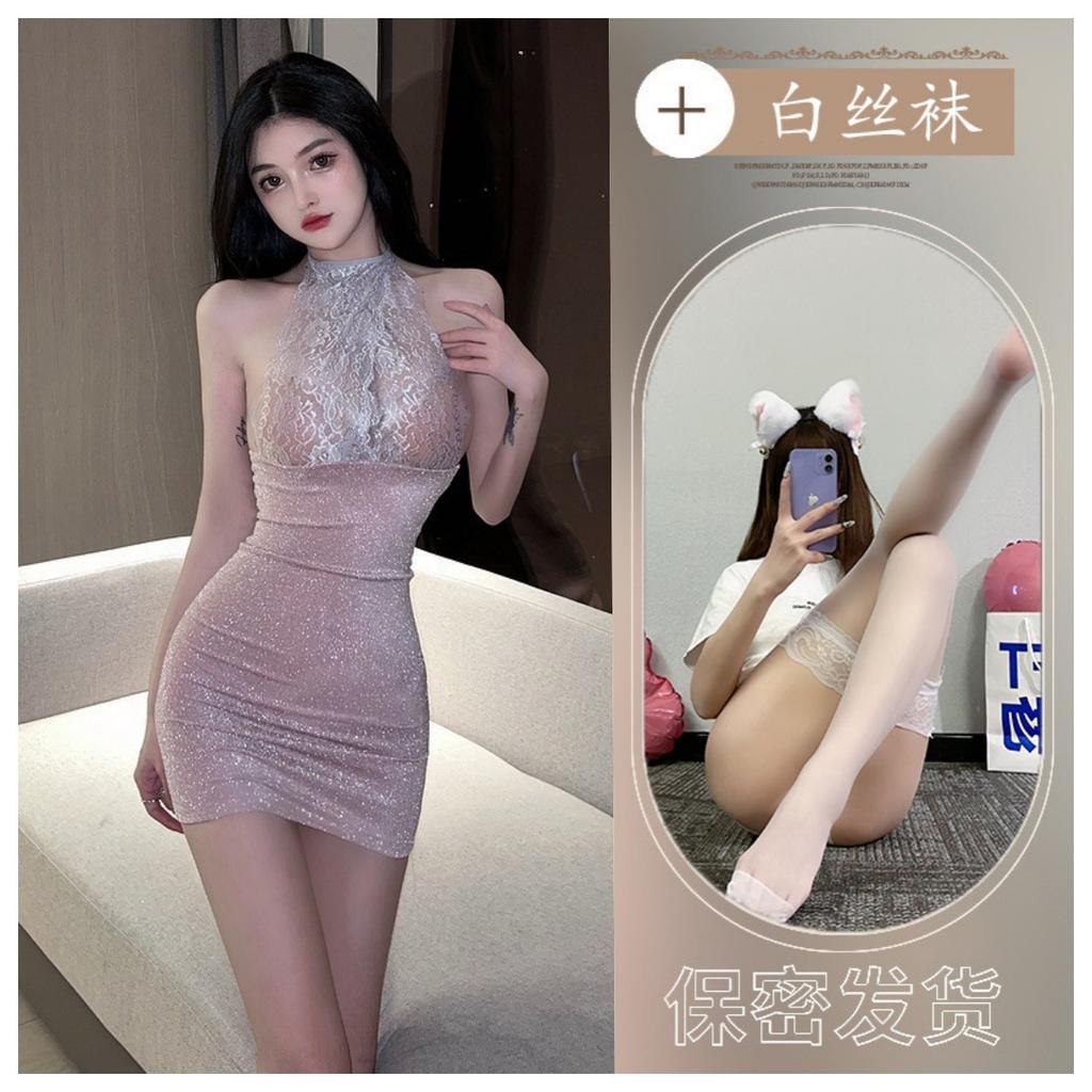 Large size erotic underwear suspender nightdress sexy hip skirt uniform temptation chest teasing nightdress loungewear