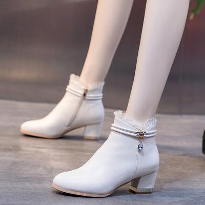 Mode Herfst Winter Elegant met Middelhoge Hakken Vrouwelijke Korte Schoenen Leer Waterdicht Ronde Neus Dames Enkellaarsjes Uitverkoop Nieuw in Booties