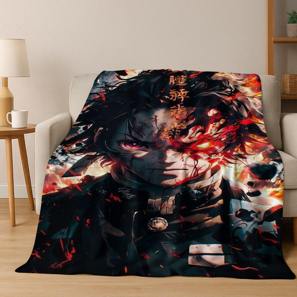 Anime Demon S-Slayer Kamado Nezuko Tanjirou Cartoon Flannel Blanket,Cozy Soft Throw Blanket for Home Bedroom Bed Sofa Cover Kids