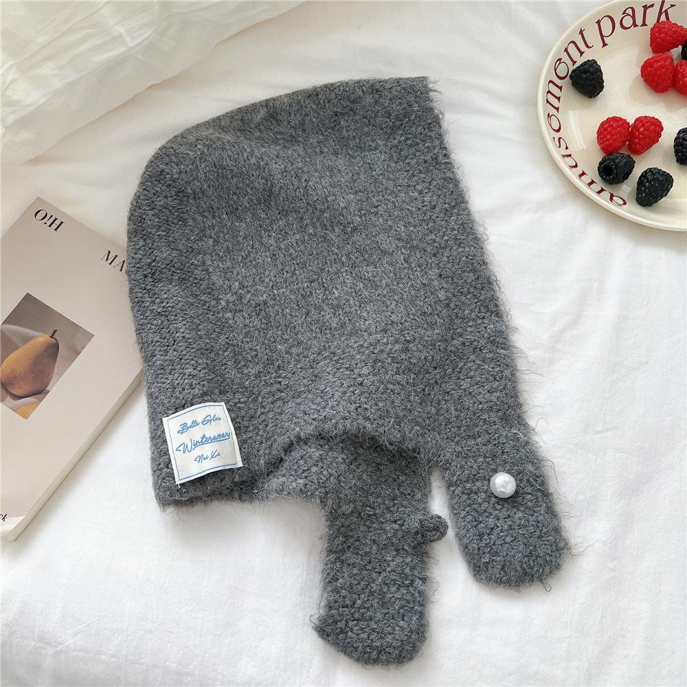 

Вязаный шейный платок с жемчужной пряжкой, интегрированный шарф, женская теплая сумка-чехол на голову из шерсти, пуловер, шапка, шарф 40*25cm