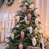 5Pcsbox Christmas Ball Ornaments Pine Nuts Ball Decor Christmas Tree Hanging Pendant Xmas New Year Party Garden Decor Supplies