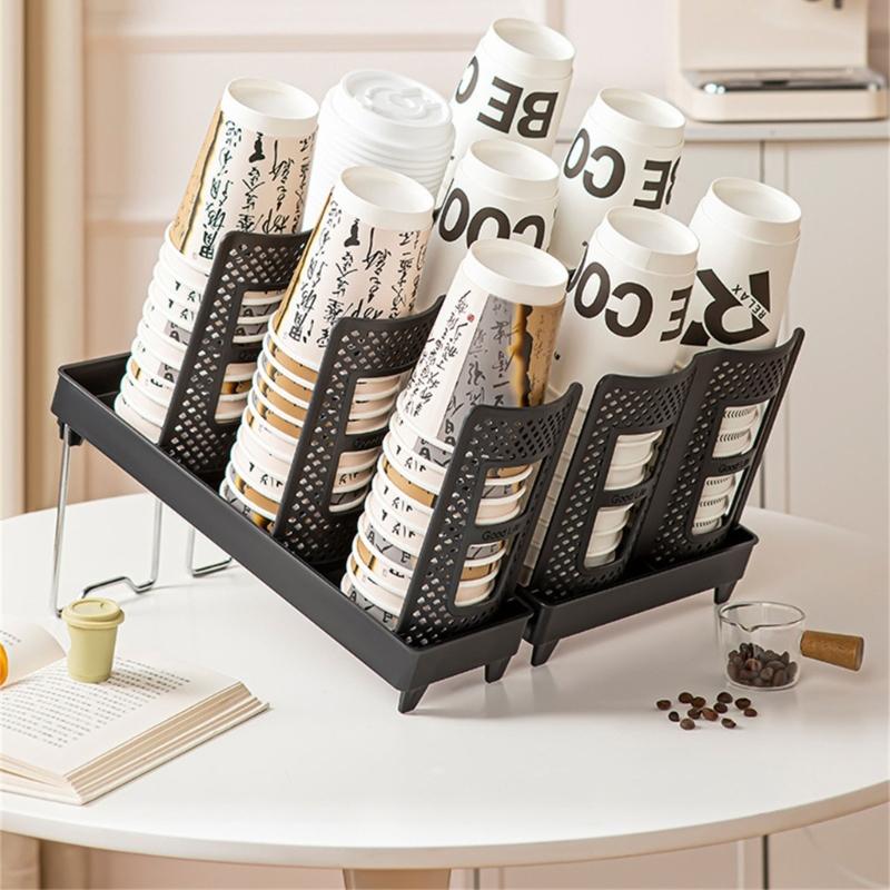 Disposable Cup Dispenser and Lid Storage Rack Cup Dispenser Cup Rack for Kitchen Bar or Break Room Organization