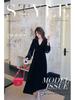 Hepburn Style Gold Velvet Dress: 2024 Autumn French Retro V-Neck, Puff Sleeve, Waist Long Dress