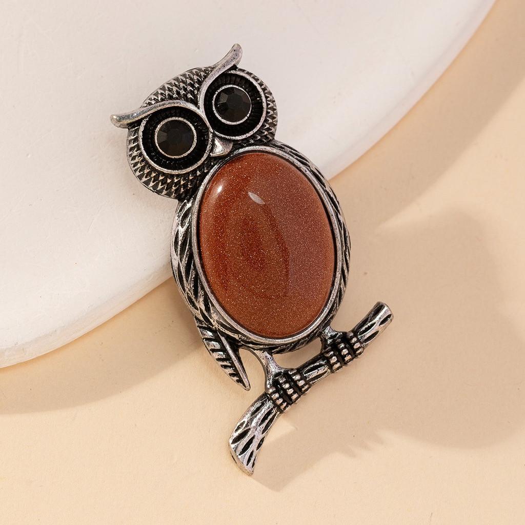 Owl Pendant Brooch With Natural Stone Embedding For Fashion Accessories