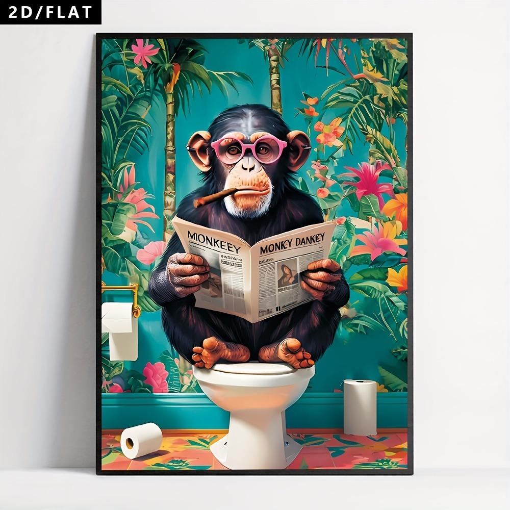 

1pc Animals, Fun Gorilla Sitting On The Toilet Reading Newspaper Wall Art Decoration, Posters, Canvas Paintings, Modern Art Style, Living Room 20x30cm