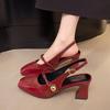 Square Head Shallow Mouth Bag Head Empty Thick Heel Sandals Women's Summer New Retro One-word with Medium and High Heel Mary Jane Women's Shoes
