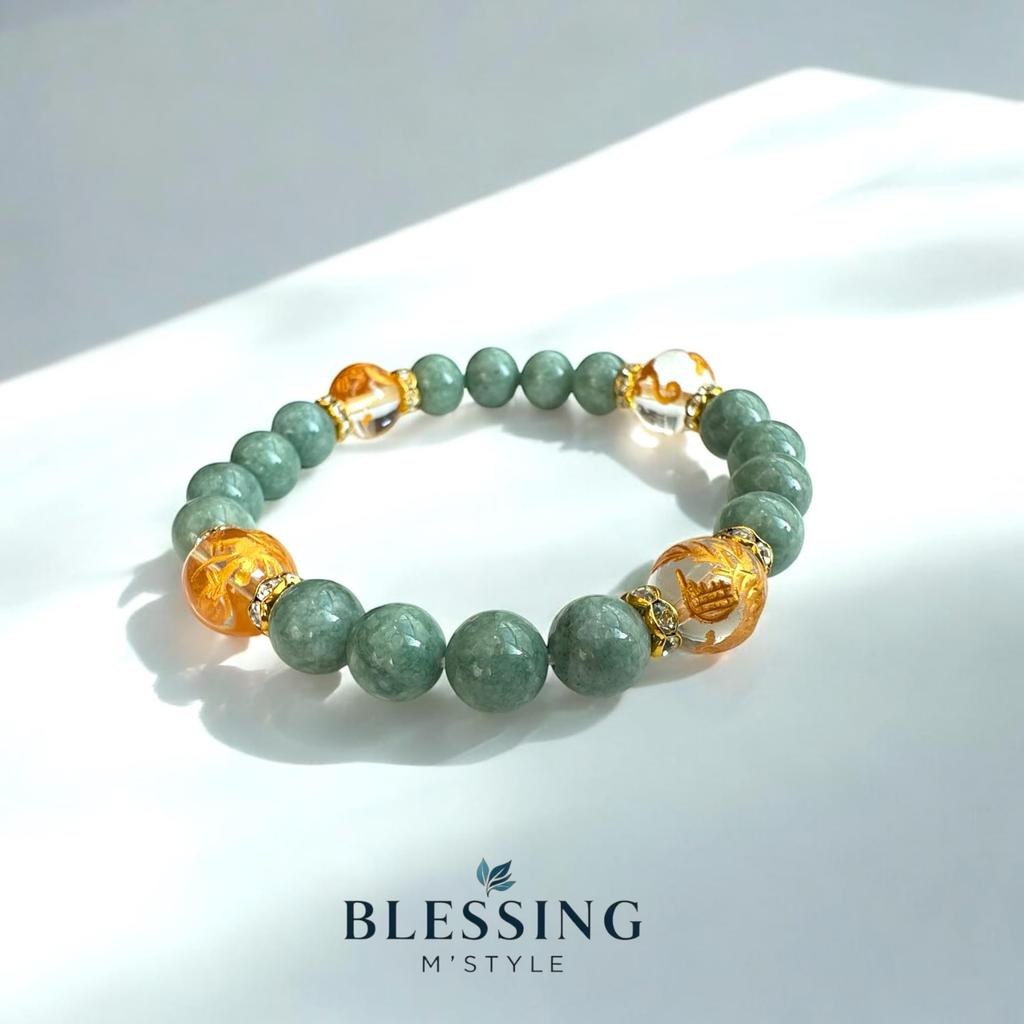 Náramek z přírodního kamene Sílový kámen Jadeit Jade Čtyři božští tvorové Zlaté rytí Křišťál Finanční štěstí Prosperující podnikání Šťastný amulet Modlitba
