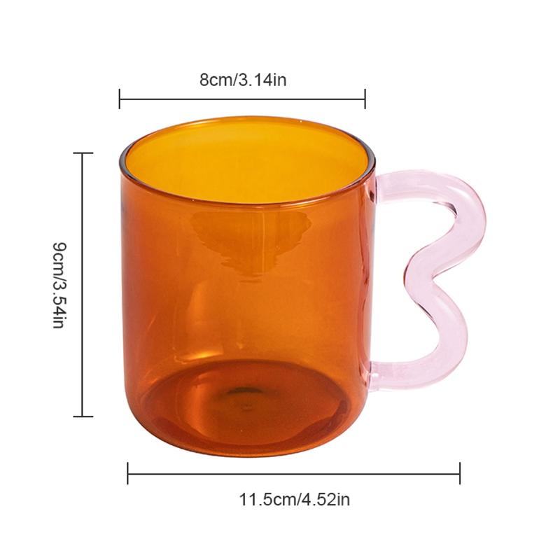 300ml Colored Glass Cups Heat Resistant Glass Mug Handmade Simple Wave Handle Coffee Milk Tea Cup Hot Water Tumbler Drinkware