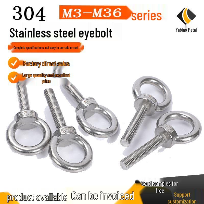 304 Stainless Steel Extended Lifting Eye Bolt with Thread M3–M36