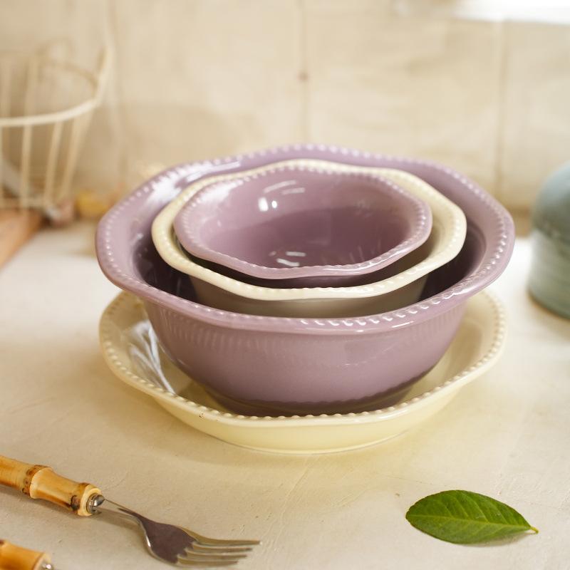 French Simple Ceramic Tableware Set Creative Beads High Value Household Ceramic Rice Bowl Noodle Bowl Vegetable Plate Fish Plate