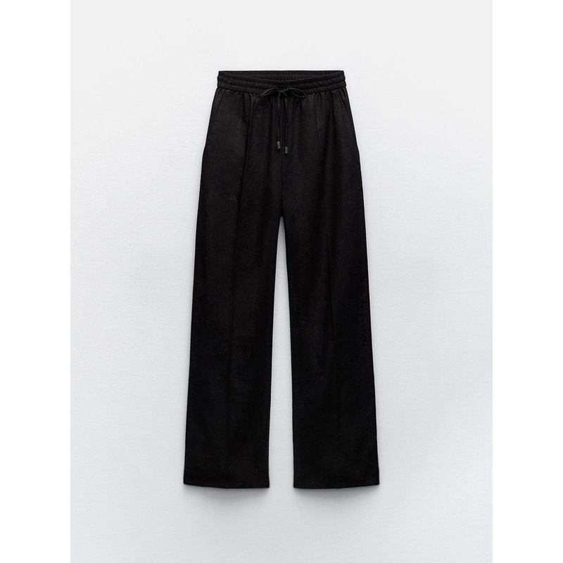 Za2024 Summer New Product Women's Clothes Drawstring Elastic Waist Linen Wide Leg Casual Straight Pants 9929040 401