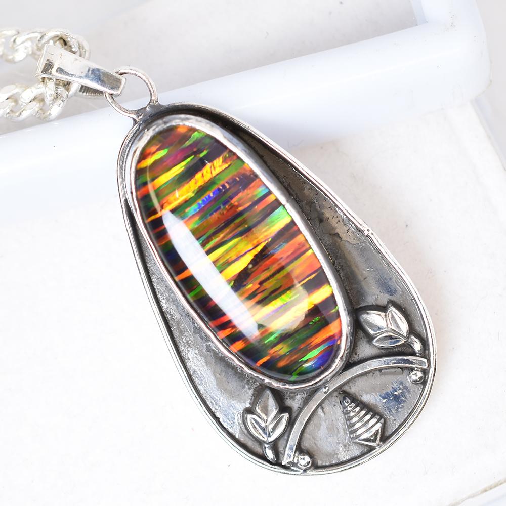 Natural Opal Pendant 925 Sterling Silver 46 ct Gemstone Oval October Birthstone for Gem Collections