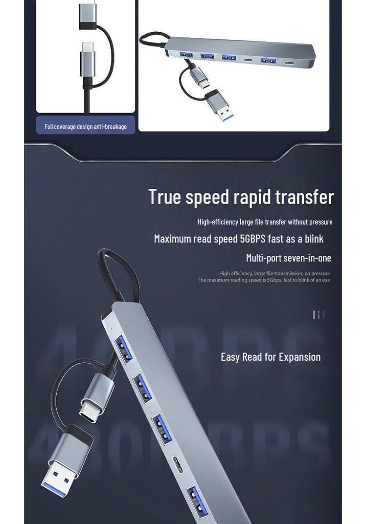 Dual-Head USB 3.0 7-in-1 Docking Station and Type-C Hub for Laptops