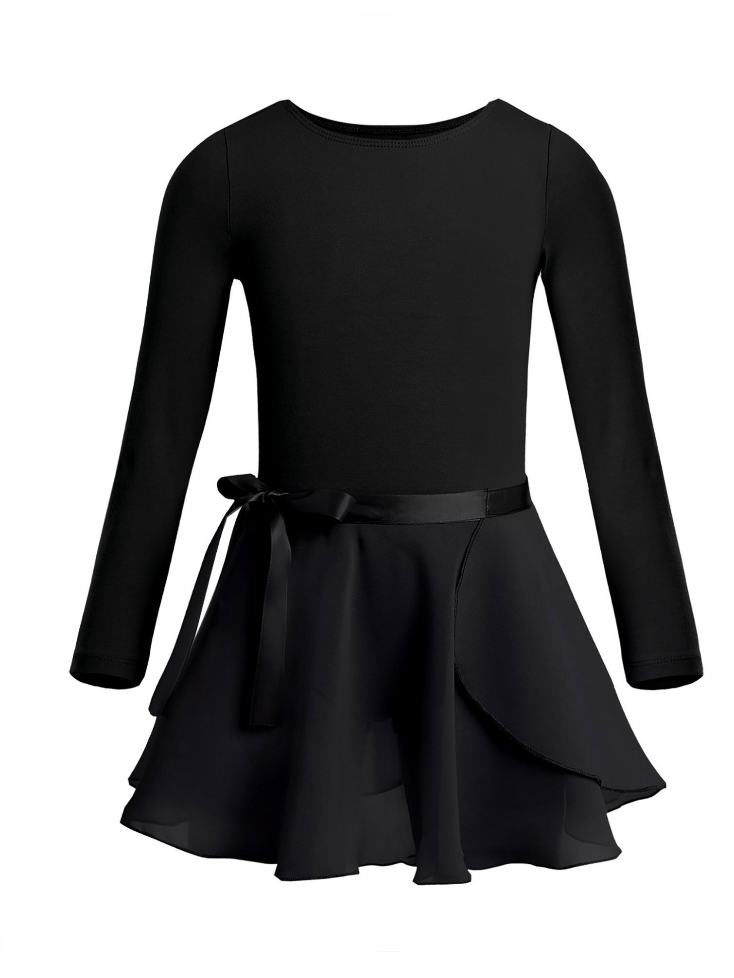 HULIJA Kinderen meisjes katoen lange mouwen ballet dans gymnastiek turnpakje met chiffon rok outfit set 3-4 Years zwart