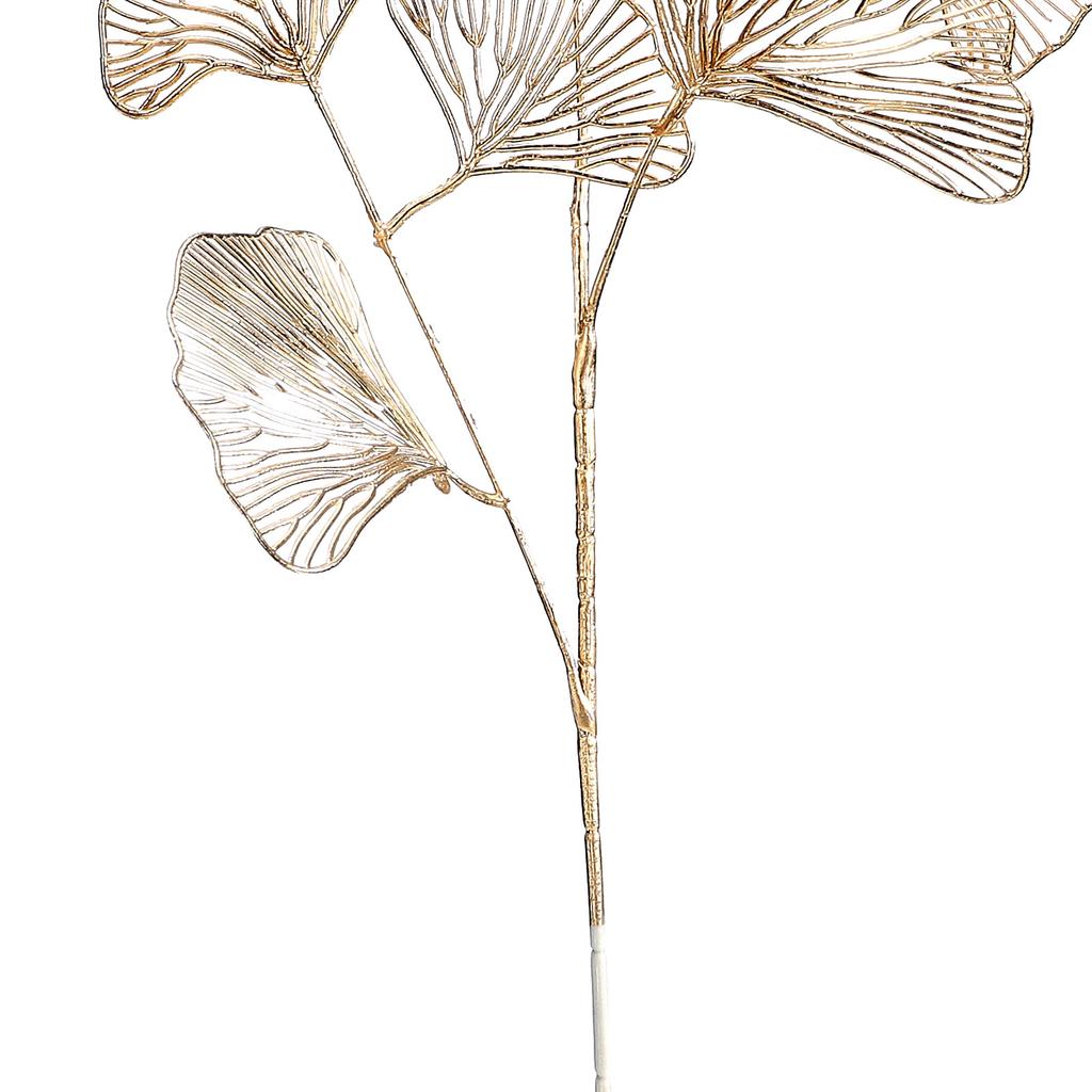 (Warehouse Folded Shipping) 68CM Simulation Plastic Mesh Pattern 3 Forked Golden Fan Shaped Ginkgo Leaf (White and