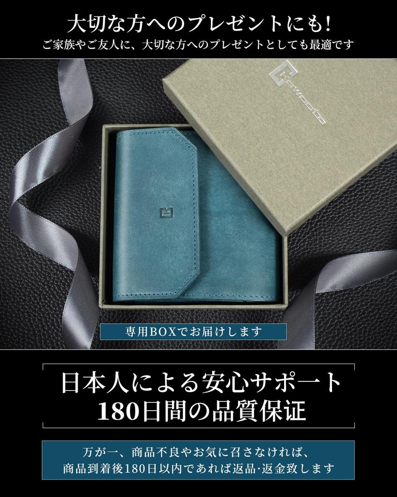 Kawaoto Men's Bifold Wallet, Pueblo Leather, Genuine Leather, Compact, Made in Japan, Coin Purse, Money Luck Wallet, Practical, Gift (Black)