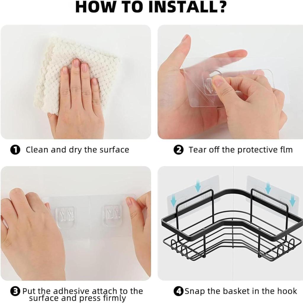 Rohová police do koupelny | Samolepicí koupelnová police bez vrtání | Kompaktní design Koupelnová rohová police se snadnou instalací | Ideální