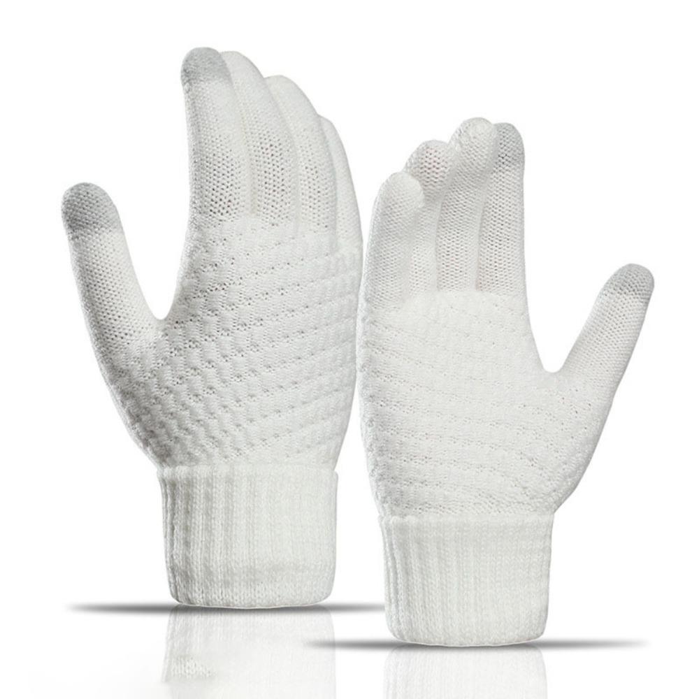 

Stretch Knit Touch Screen Gloves Thick Warm Outdoor Gloves Outdoor Activities белый