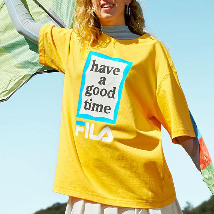FILA X Have A Good Time Collaboration Large Logo Printed T-Shirt Unisex Tops Light-Green Orange F11U229103F-OR