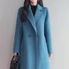 Women Autumn Winter Solid Color Woolen Coat Lapel Long Sleeve Two Buttons Pockets Mid-length Woolen Cardigan Outwear