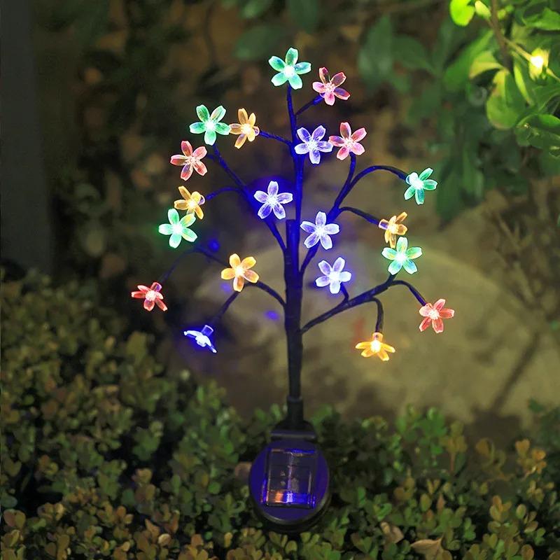 Solar Cherry Blossom Tree Light Outdoor Waterproof Garden Stake Lamp for Lawn Patio Aisle Ambient Landscape Decoration
