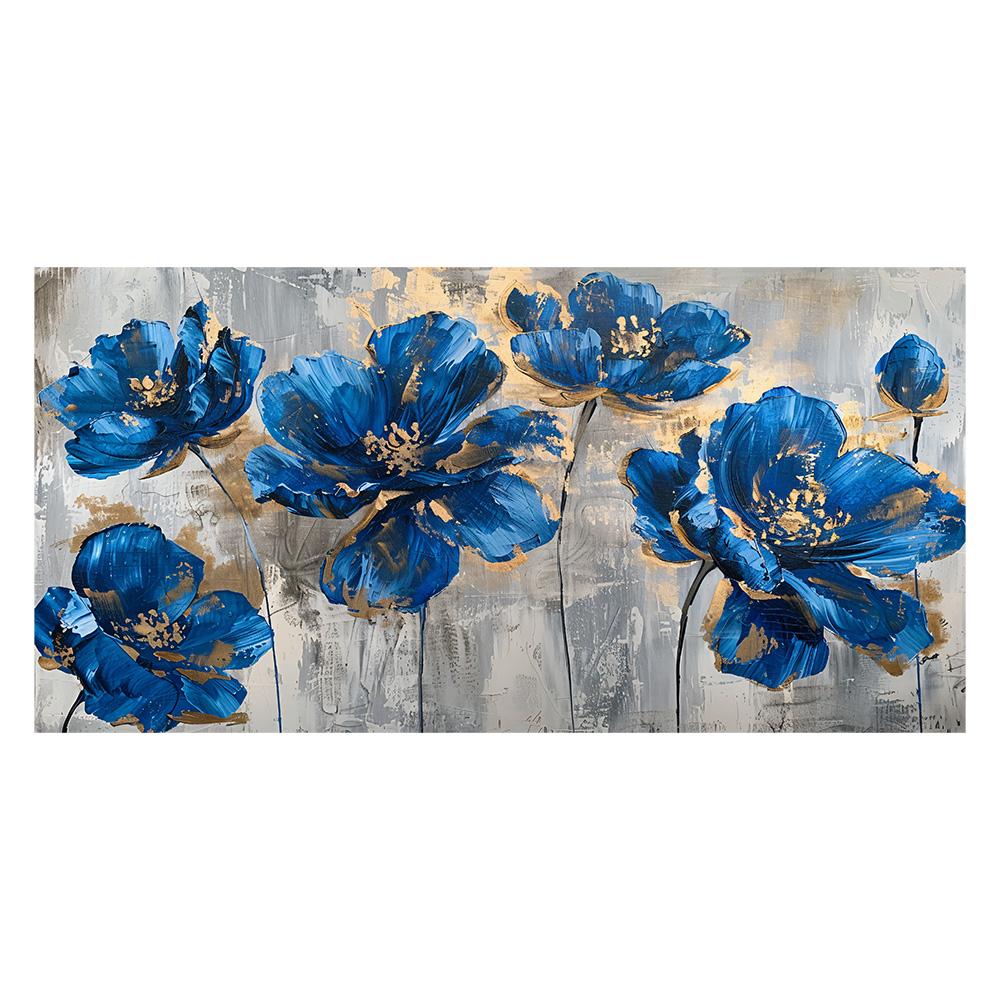 

Плакат на холсте, абстрактная картина с синими цветами, настенное искусство на холсте, настенная живопись для подарка, спальни, декора стен, украшения дома и общежития 50x100cm