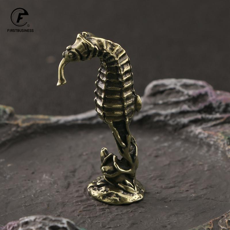 Solid Brass Hippocampus Figurines Vintage Sea Animal Small Statue Desktop Ornaments Office Decorations Crafts Accessories Gifts