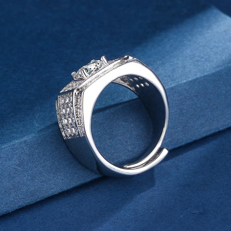 Rockyu Silver and Eight Hearts and Eight Arrows CZ Diamond Luxurious Wide Perfect for Birthday or Anniversary Gift Men's Ring, Copper, Design,