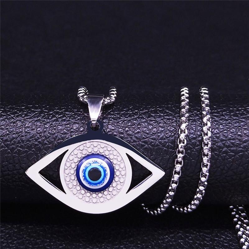 1pc Collier Yeux Bleus Maléfiques Acier Inoxydable Yeux Turcs Bijoux Grecs Yeux Maléfiques