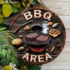 Vintage-Inspired BBQ Area Wooden Sign - Grill-Themed Outdoor Decor with Steak & Tools Imagery - Retro BBQ Decorative Plaque