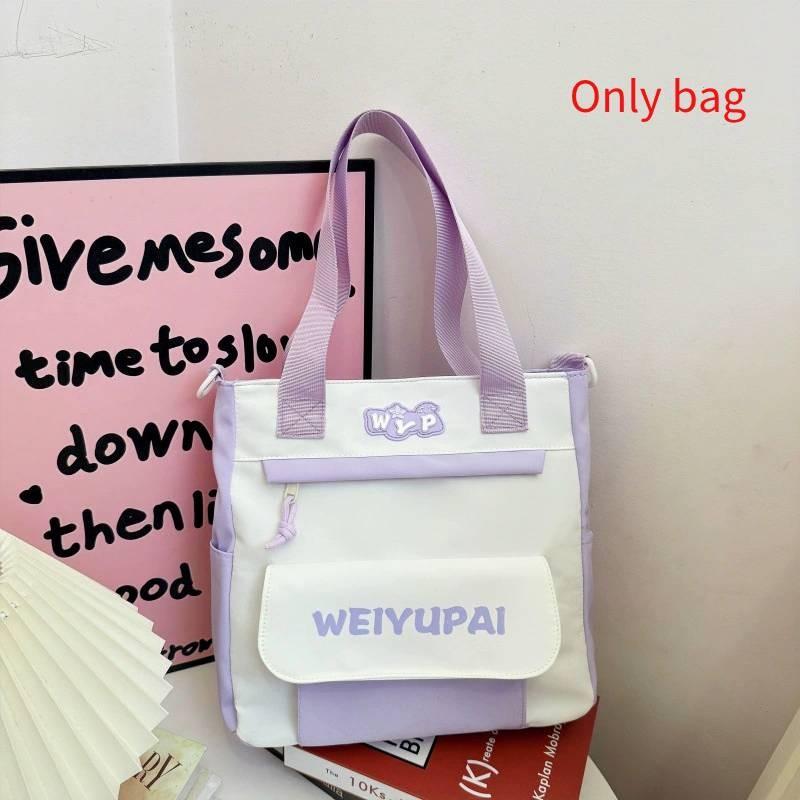 Blocked Color Simple Letter Print Student Backpack Shoulder Bag Set For School