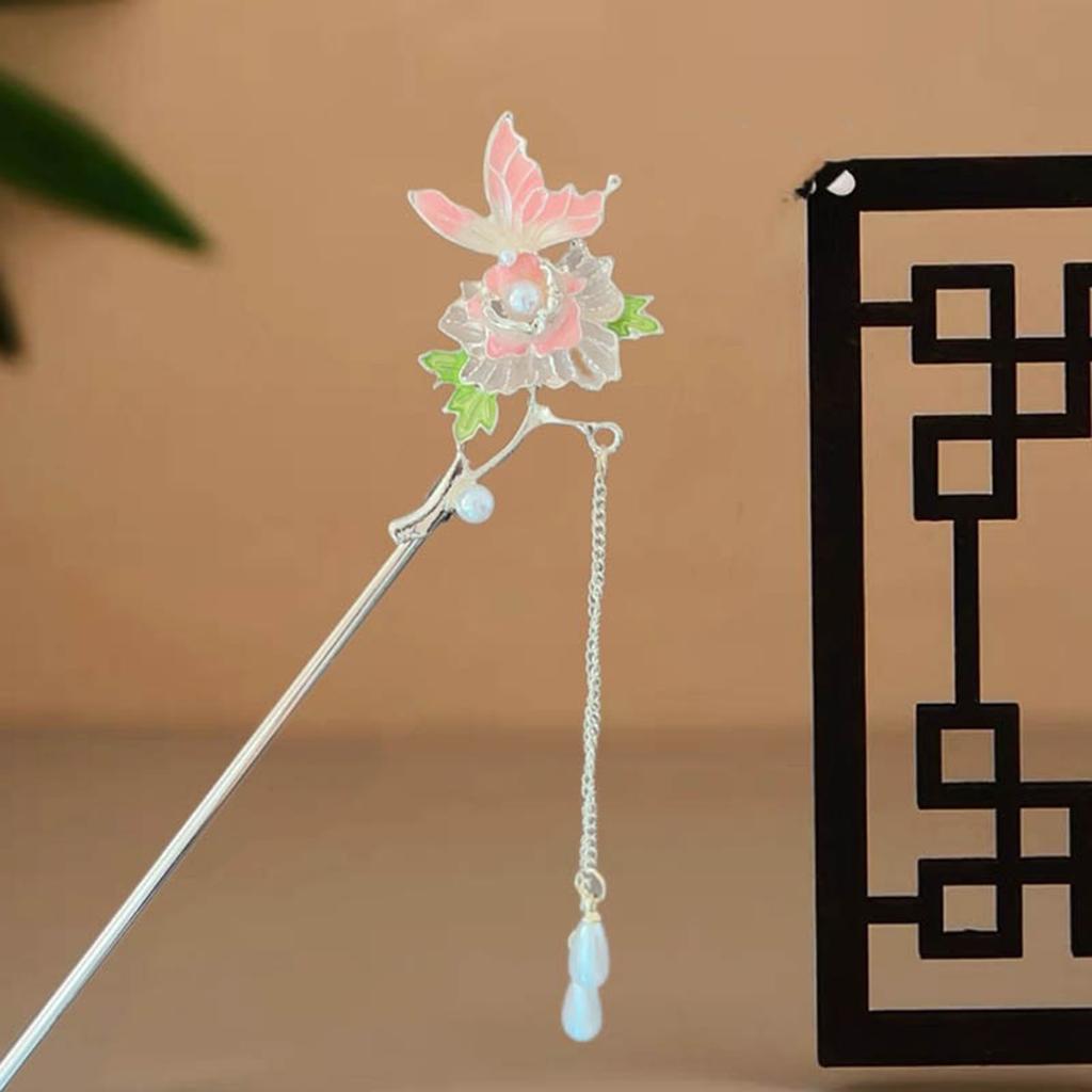Vintage Tassel Butterfly Flower Hairpin Handmade Floral Hair Accessories For Women Bridal Party Boho Hair Stick